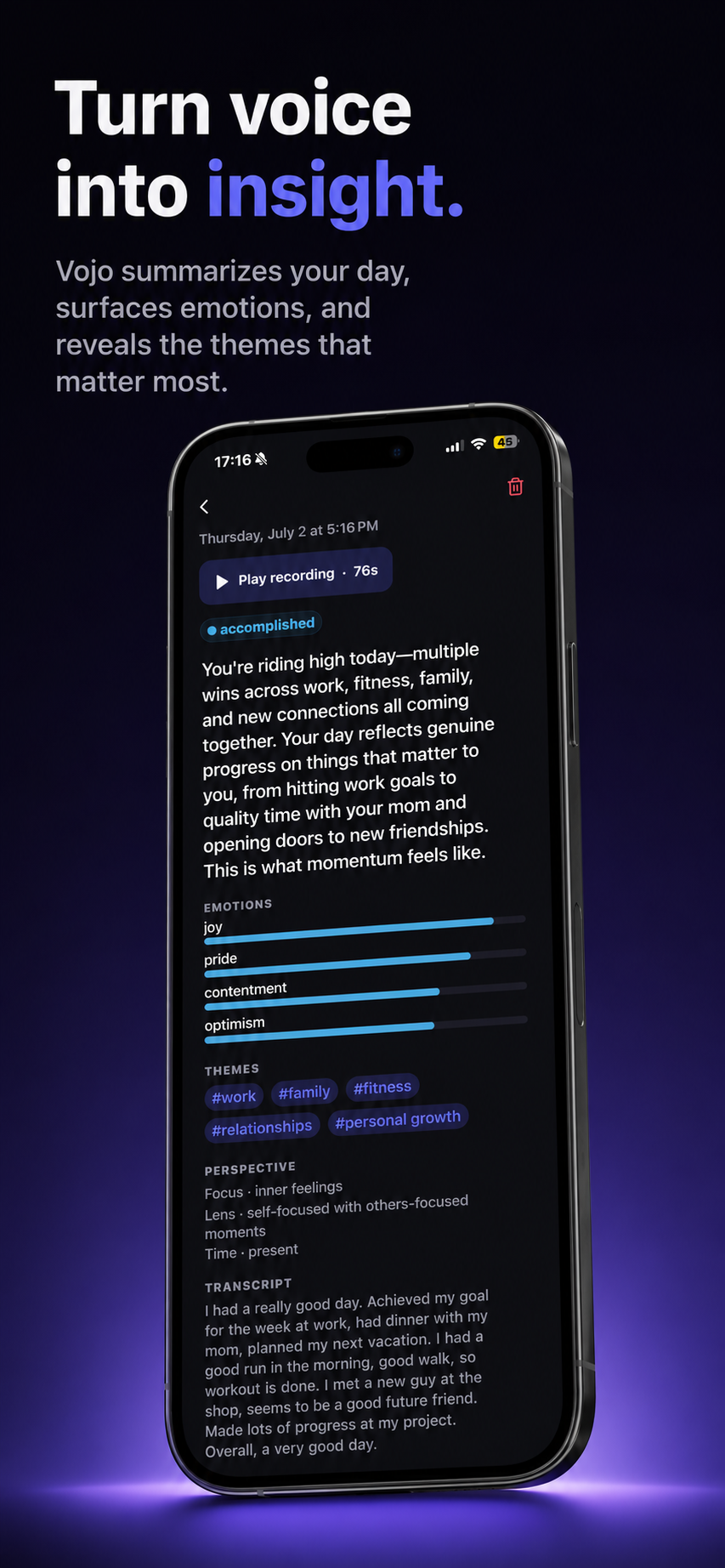 Vojo app screen
